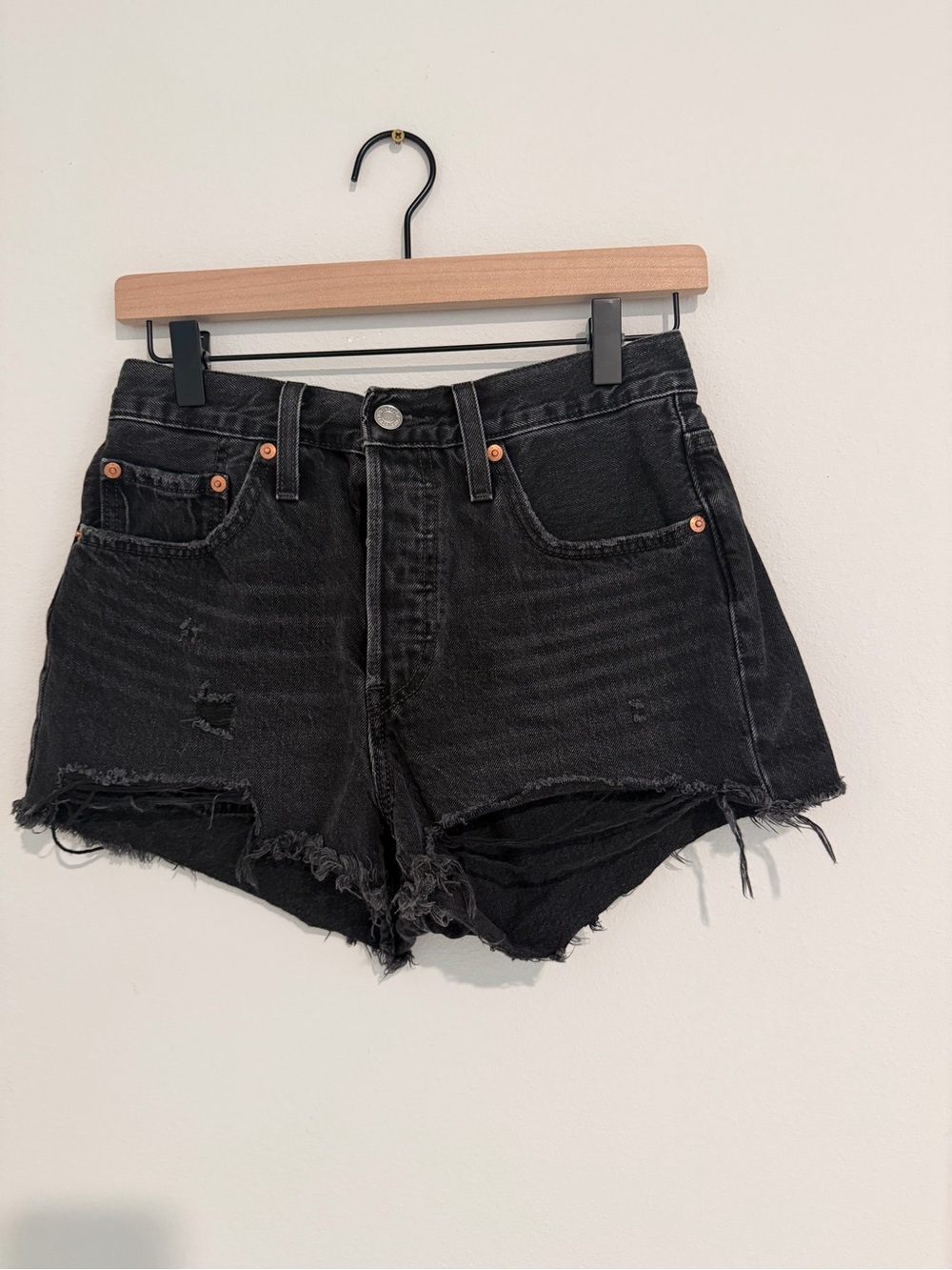 Levi's Black Distressed High-Rise Denim Cutoff Shorts